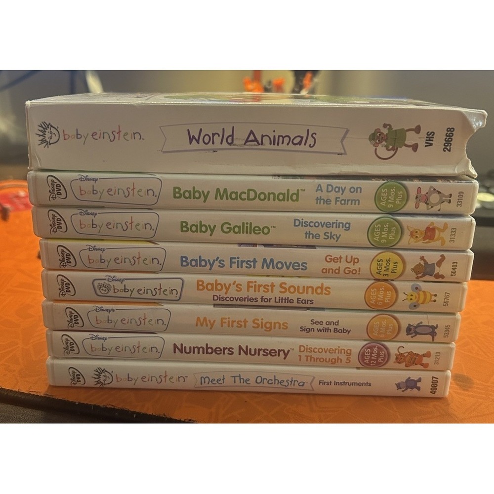 Lot of 8 Baby Einstein Dvds, 7 Dvds 1 Vhs, Macdonald, First Signs, Sounds, Moves - Picture 2 of 2